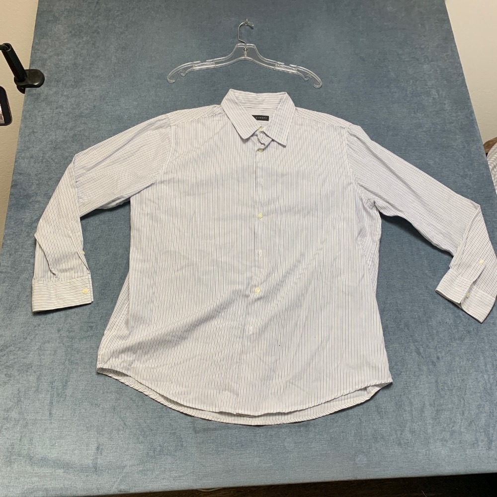 VIA Europa Shirt Mens XL Blue White Striped Cotton Long Sleeve Casual Button Up